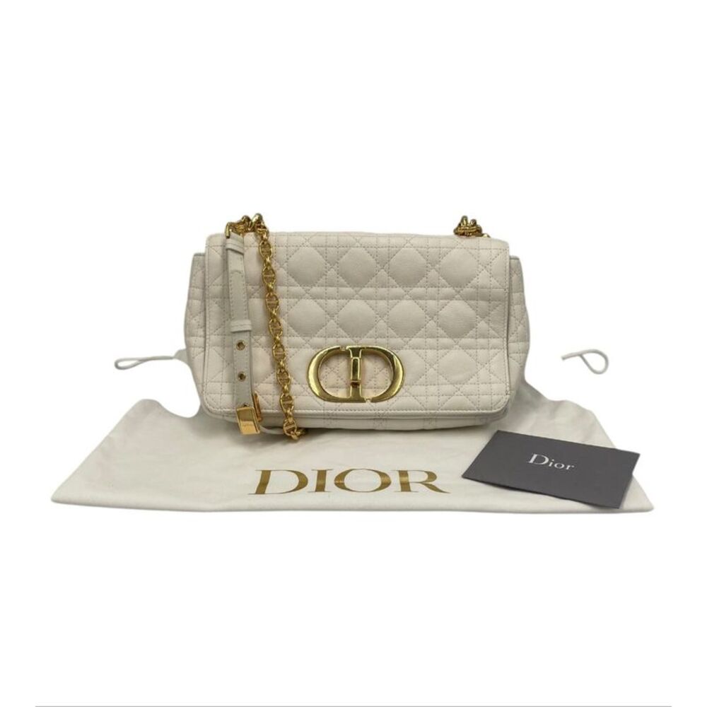 Dior Caro Medium White Cannage Leather Gold